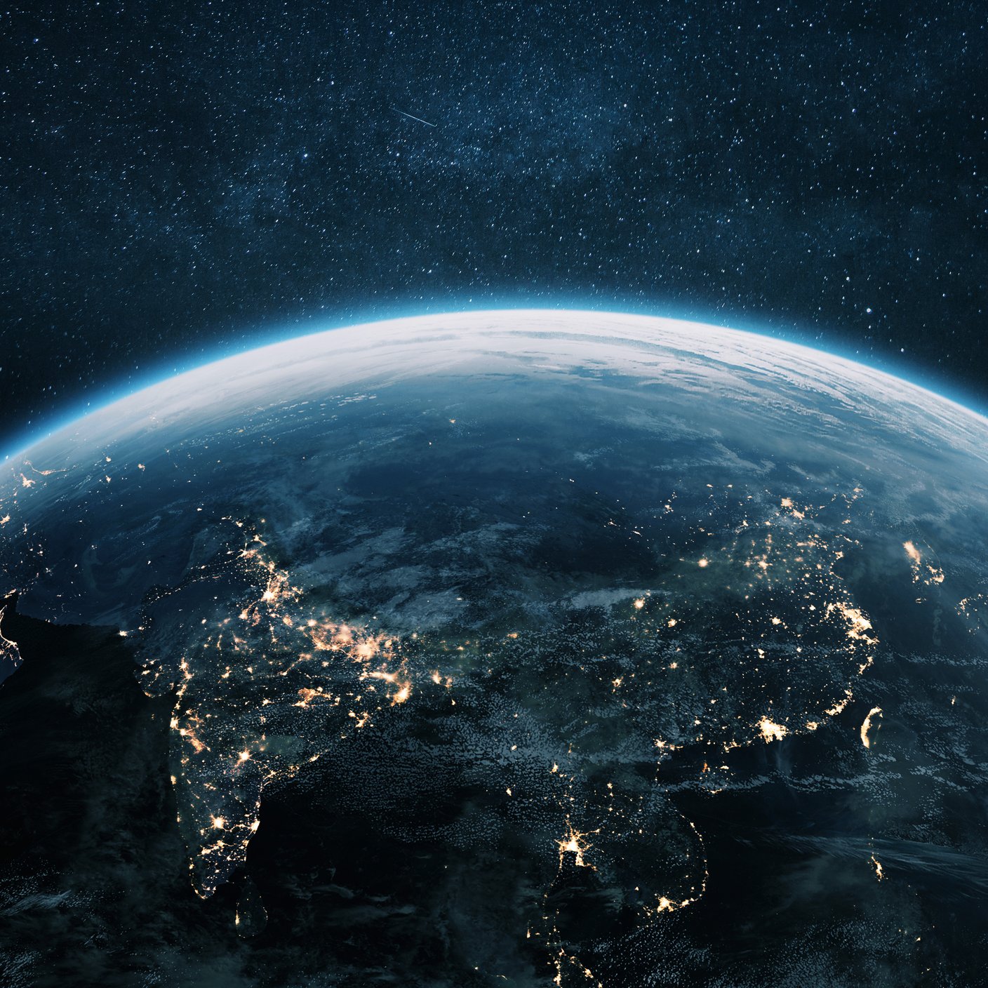 Planet Earth with night lights of Asian cities views from space