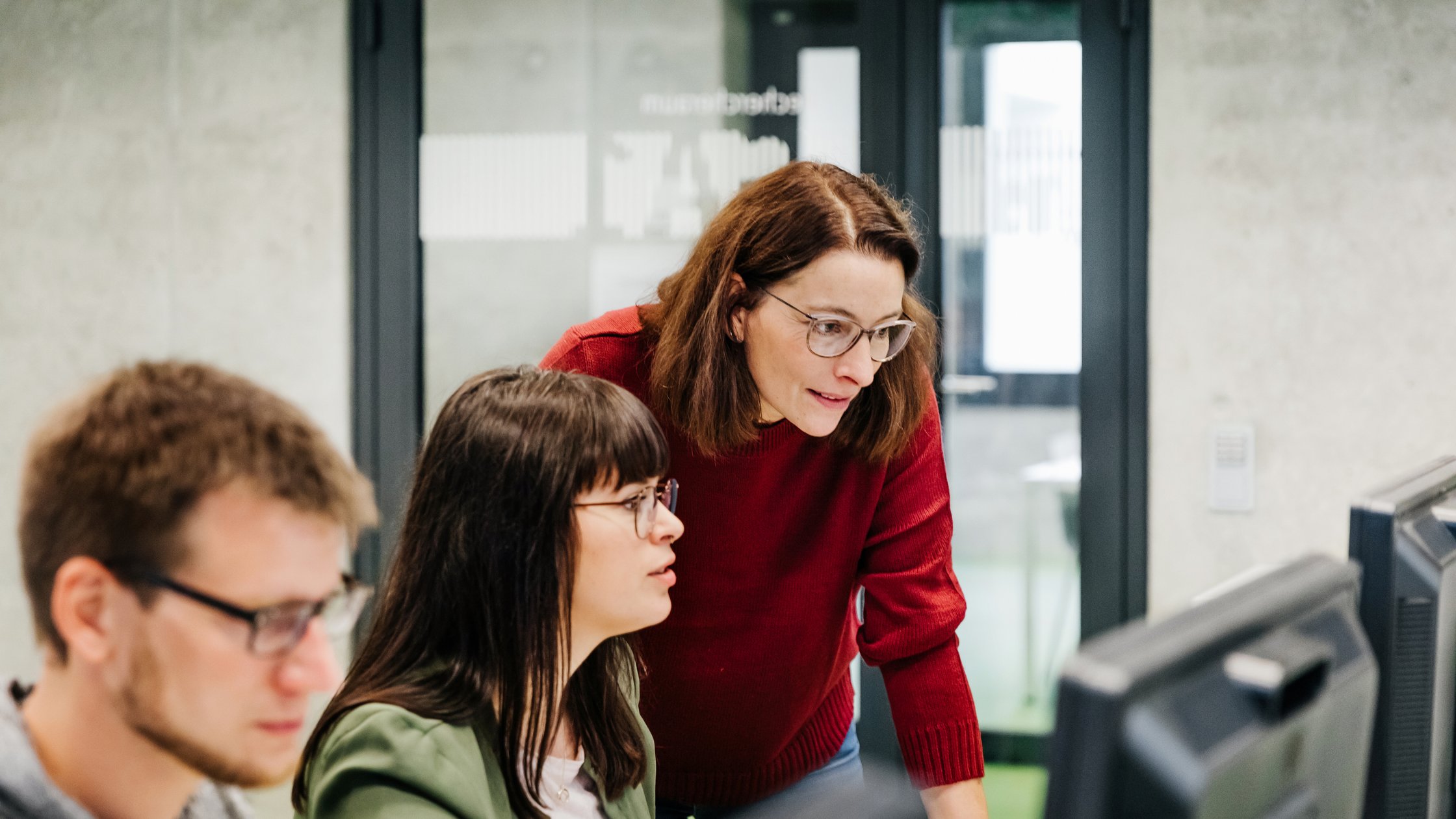 woman using computer